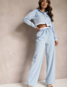  Set Albastru Utility cu Cămașă Scurtă și Pantaloni Larghi cu Elastic în Talie Ondina
