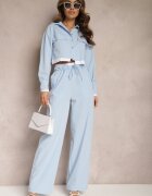  Set Albastru Utility cu Cămașă Scurtă și Pantaloni Larghi cu Elastic în Talie Ondina