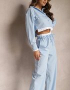  Set Albastru Utility cu Cămașă Scurtă și Pantaloni Larghi cu Elastic în Talie Ondina
