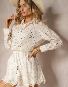  Set Bej Brodat din bumbac Cămașă cu mânecă lungă și Pantaloni scurți largi Lecobia