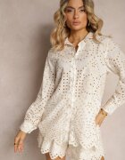  Set Bej Brodat din bumbac Cămașă cu mânecă lungă și Pantaloni scurți largi Lecobia