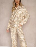  Set Bej cu adaos de Vâscoză Pantaloni cu Elastic în Talie Cămașă cu Mâneci Reglabile Iviria