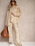  Set Bej cu adaos de Vâscoză Pantaloni cu Elastic în Talie Cămașă cu Mâneci Reglabile Iviria