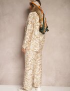  Set Bej cu adaos de Vâscoză Pantaloni cu Elastic în Talie Cămașă cu Mâneci Reglabile Iviria