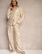  Set Bej cu adaos de Vâscoză Pantaloni cu Elastic în Talie Cămașă cu Mâneci Reglabile Iviria