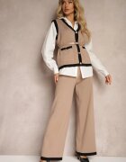  Set Bej cu adaos de viscoză Pantaloni largi Vestă cu curea Cămașă Armelia