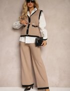  Set Bej cu adaos de viscoză Pantaloni largi Vestă cu curea Cămașă Armelia