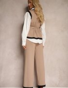  Set Bej cu adaos de viscoză Pantaloni largi Vestă cu curea Cămașă Armelia