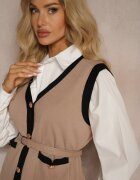  Set Bej cu adaos de viscoză Pantaloni largi Vestă cu curea Cămașă Armelia