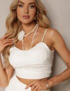  Set bej cu choker cu trandafir Top cu bretele Fustă cu volane și elastic în talie Hlinna