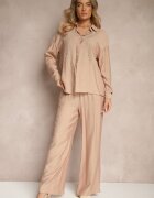  Set Bej cu Viscoză Pantaloni largi și Cămașă cu Broderie Etno Nolabina