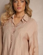  Set Bej cu Viscoză Pantaloni largi și Cămașă cu Broderie Etno Nolabina