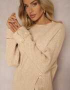  Set Bej Deschis cu Lână și Bumbac Pantaloni cu Croială Largă Pulover cu Nasturi și Despicătură Sialwen