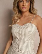  Set Bej din Viscoză cu Dungi Verticale Top și Pantaloni Largi Miltebia