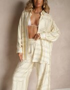  Set bej din Viscoză Decorat cu Imprimeu Geometric Cămașă și Pantaloni Hanovin