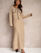  Set bej din viscoză: Fustă evazată cu elastic în talie și Cardigan deschis Veriiana