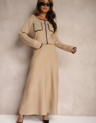  Set bej din viscoză: Fustă evazată cu elastic în talie și Cardigan deschis Veriiana