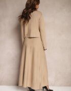  Set bej din viscoză: Fustă evazată cu elastic în talie și Cardigan deschis Veriiana