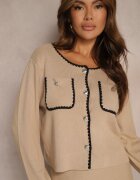  Set bej din viscoză: Fustă evazată cu elastic în talie și Cardigan deschis Veriiana