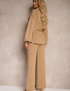  Set Bej din Viscoză Pantaloni cu Croială Largă și Cardigan cu Nasturi Decorativi și Cordon Creona