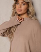  Set bej închis 2 piese din Tricot cu Viscoză Pulover cu Semiguler și Pantaloni cu Elastic Firiala