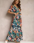  Set Bleumarin din viscoză Bluză cu mânecă scurtă și Fustă cu elastic și volane Einesta