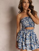  Set Bleumarin Elastic Top fără bretele Pantaloni scurți Talie înaltă cu elastic în talie Tiloa
