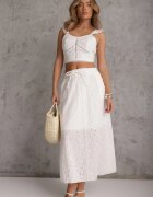  Set Boho Alb Top din dantelă cu bretele Fustă cu elastic în talie Evoolia
