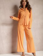  Set Casual Portocaliu Pantaloni Largi cu elastic în talie și Cămașă Sansia