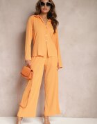  Set Casual Portocaliu Pantaloni Largi cu elastic în talie și Cămașă Sansia