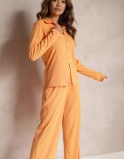  Set Casual Portocaliu Pantaloni Largi cu elastic în talie și Cămașă Sansia