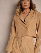  Set costum bej cu lampas Sacou scurt și Pantaloni largi cu pense Lorenda