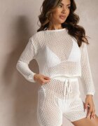  Set croșetat 2 piese Alb cu Bluză și Pantaloni scurți Mayseadin