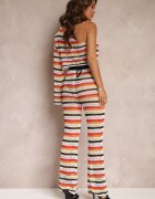  Set croșetat Bej-Roșu din 2 piese cu Pantaloni și Top pe Un Umăr Hanitta