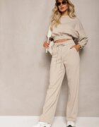  Set de bumbac Bej Bluză scurtă cu bordură elastică și Pantaloni largi cu șnur în talie Rionnea