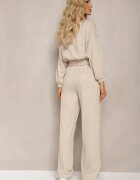  Set de bumbac Bej Bluză scurtă cu bordură elastică și Pantaloni largi cu șnur în talie Rionnea