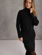  Set De Lână Din Tricot 2 Piese Negru Cu Pulover Și Rochie Midi Fromane