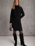  Set De Lână Din Tricot 2 Piese Negru Cu Pulover Și Rochie Midi Fromane