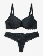  Set de lenjerie dantelat verde închis cu sutien întărit push-up și chiloți tanga Jasminesa