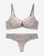  Set de lenjerie din dantelă gri Sutien întărit Push Up și Chiloți tanga Jasminesa
