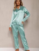  Set de Pijamale Mentă Bluză stil cămașă cu nasturi Pantaloni cu elastic în talie Rivanias