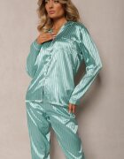  Set de Pijamale Mentă Bluză stil cămașă cu nasturi Pantaloni cu elastic în talie Rivanias