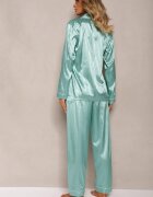  Set de Pijamale Mentă Bluză stil cămașă cu nasturi Pantaloni cu elastic în talie Rivanias