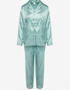  Set de Pijamale Mentă Bluză stil cămașă cu nasturi Pantaloni cu elastic în talie Rivanias