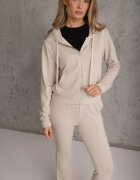  Set de Trening Bej din Bumbac Pantaloni Clopot și Hanorac cu Fermoar și Glugă Auim