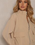  Set de Trening Bej Pantaloni Cargo cu Elastic în Talie și Bluză cu Fermoar cu Tiv Elastic la Bază Tiazena