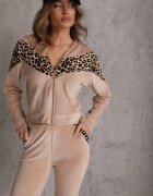  Set de trening din velur Bej din 2 piese cu imprimeu animal Bluză și Pantaloni Atisilva