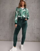  Set de trening din velur verde închis cu bluză cu glugă imprimată și joggeri Rouviana