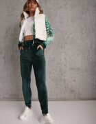 Set de trening din velur verde închis cu bluză cu glugă imprimată și joggeri Rouviana