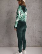  Set de trening din velur verde închis cu bluză cu glugă imprimată și joggeri Rouviana